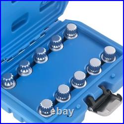 10PCS Locking Wheel Nut Key 17mm Socket Remover Set 10-21 Point CRV For VW