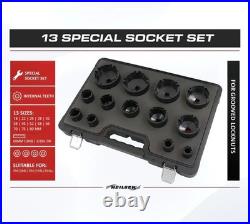 13 Piece Grooved Locking Wheel Nut Remover Socket Set Inside Tooth 18mm 80mm