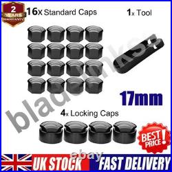 16P 17mm BLACK ALLOY WHEEL NUT COVERS + 4P Locking CAPS UNIVERSAL FOR ANY CAR