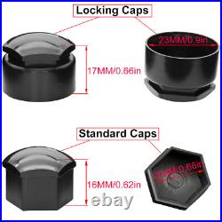 16P 17mm BLACK ALLOY WHEEL NUT COVERS + 4P Locking CAPS UNIVERSAL FOR ANY CAR