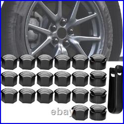 16P 17mm BLACK ALLOY WHEEL NUT COVERS + 4P Locking CAPS UNIVERSAL FOR ANY CAR