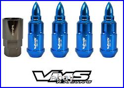 16 Blue Vms Racing 60mm Spike 12x1.5 Aluminum Wheel Locking Locks Lug Nuts D