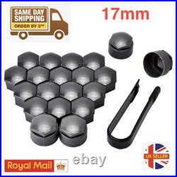 17mm Grey Nut Caps + 4x Locking Wheel Nut Covers + Removal Tool Audi BMW