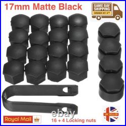 17mm Matte Black Nut Caps + 4x Locking Wheel Nut Covers + Removal Tool Audi BMW