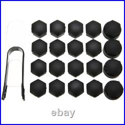 17mm Matte Black Nut Caps + 4x Locking Wheel Nut Covers + Removal Tool Audi BMW