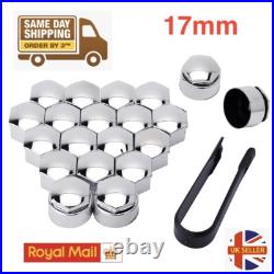 17mm Silver Nut Caps + 4x Locking Wheel Nut Covers + Removal Tool Audi BMW
