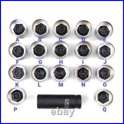 18pcs Land Rover Wheel Locking Nut Key Kit, Anti-theft Lug Removal Socket Tool