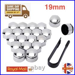 19mm Silver Nut Caps + 4x Locking Wheel Nut Covers + Removal Tool Audi BMW