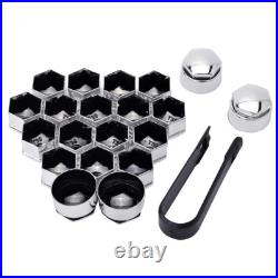 19mm Silver Nut Caps + 4x Locking Wheel Nut Covers + Removal Tool Audi BMW