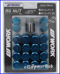 20P WORK Wheels RS nuts 21HEX M12 x P1.5 34mm 25g BLUE lock nut Japan Made