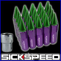 20 Purple/green Spiked Aluminum Extended 60mm Locking Lug Nuts Wheels12x1.25 L12