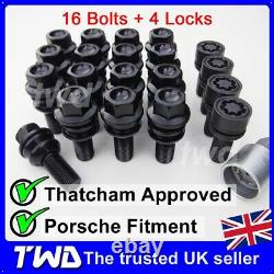 20x BLACK WHEEL BOLTS & LOCKS PORSCHE 911 996 997 991 ALLOY STUD NUTS 20Fe