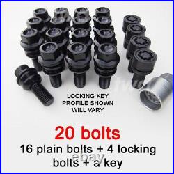 20x BLACK WHEEL BOLTS & LOCKS PORSCHE 911 996 997 991 ALLOY STUD NUTS 20Fe