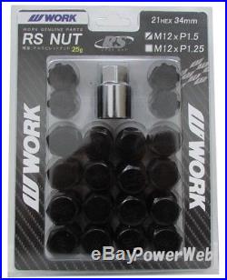 20x WORK Wheels RS nuts 21HEX 12x1.5 34mm 25g BLACK lock nut From Japan