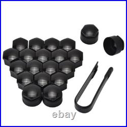 21mm Black Nut Caps + 4x Locking Wheel Nut Covers + Removal Tool VW Audi BMW