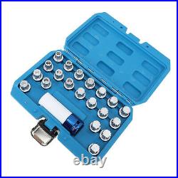 21pcs Wheel Lock Lug Nut Remover Tool Kit With 1/2in Drive Adapter Steel Chr LSO