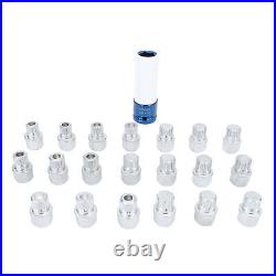 21pcs Wheel Lock Lug Nut Remover Tool Kit With 1/2in Drive Adapter Steel Chr LSO