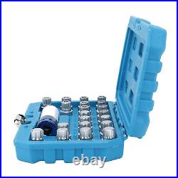 21pcs Wheel Lock Lug Nut Remover Tool Kit With 1/2in Drive Adapter Steel Chr LSO