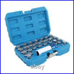 21pcs Wheel Lock Lug Nut Remover Tool Kit With 1/2in Drive Adapter Steel Chr LSO