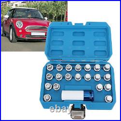 21pcs Wheel Lock Lug Nut Remover Tool Kit With 1/2in Drive Adapter Steel Chr LSO