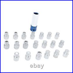 21pcs Wheel Lock Lug Nut Remover Tool Kit With 1/2in Drive Adapter Steel Chr LSO