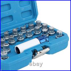 21pcs Wheel Lock Lug Nut Remover Tool Kit With 1/2in Drive Adapter Steel Chr LSO