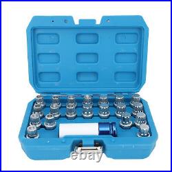 21pcs Wheel Lock Lug Nut Remover Tool Kit With 1/2in Drive Adapter Steel Chr LSO