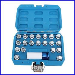 21pcs Wheel Lock Lug Nut Remover Tool Kit With 1/2in Drive Adapter Steel Chr LSO