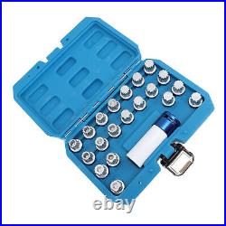 21pcs Wheel Lock Lug Nut Remover Tool Kit With 1/2in Drive Adapter Steel Chr LSO