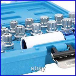 21pcs Wheel Lock Lug Nut Remover Tool Kit With 1/2in Drive Adapter Steel Chr LSO