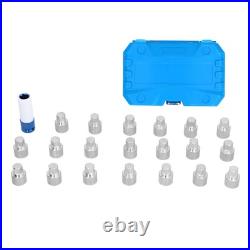 21pcs Wheel Lock Nut Key Set Nut Stud Removal Tool Chrome Vanadium Steel Car