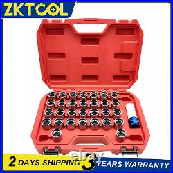 30PC Wheel Lock Lug Nut Anti-theft Screw Nut Removal Key Socket For Benz Silver