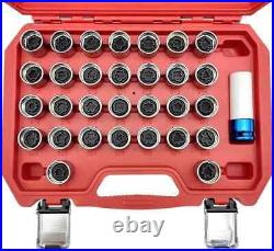 30PC Wheel Lock Lug Nut Anti-theft Screw Nut Removal Key Socket For Benz Silver