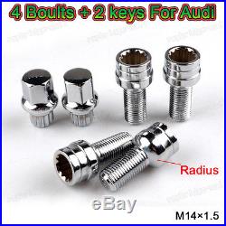 4+2 ALLOY WHEEL LOCKING BOLTS SECURITY LUG NUTS AUDI A3 A4 A5 A6 M14x1.5
