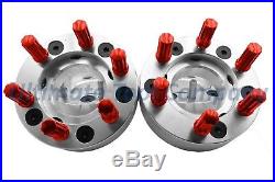 4 Pc 5x5 to 6x135 2 Wheel Conversion Adapter Kit with Red 7 Spline Lock Nut Set