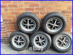 5 x MG Midget Rostyle Wheels and Tyres, used, with locking nuts