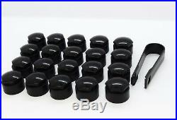 AUDI A3 A4 A5 A6 Q3 GLOSSY BLACK WHEEL NUT BOLT COVERS CAPS LOCKING 17mm x20 3