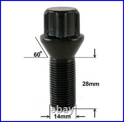 Black Locking Alloy Wheel Bolts & Security Key for BMW 5 Series M14 x 1.25