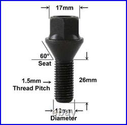 For Vauxhall Models Black Wheel Bolts Set of 12 Studs with 4 Locking Nuts