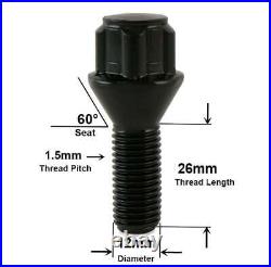 For Vauxhall Models Black Wheel Bolts Set of 12 Studs with 4 Locking Nuts