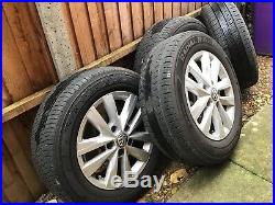 Genuine VW 16 alloy wheels & nearly new tyres + locking wheel nut and adapter