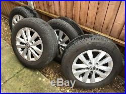 Genuine VW 16 alloy wheels & nearly new tyres + locking wheel nut and adapter