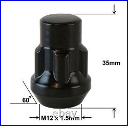 Precision 12 Black Wheel Nuts & 4 Locking Nuts For Kia Picanto
