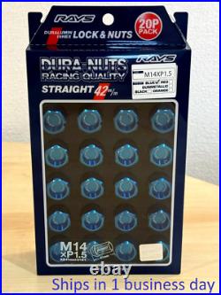 Rays Volk Racing Straight L42 Dura Wheels Lock Lug Nuts 14x1.5 M14 Blue