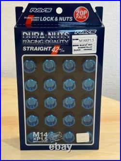 Rays Volk Racing Straight L42 Dura Wheels Lock Lug Nuts 14x1.5 M14 Blue