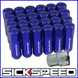 Sickspeed 24 Pc Blue Capped Extended 60mm Locking Lug Nuts For Wheels 14x1.5 L19