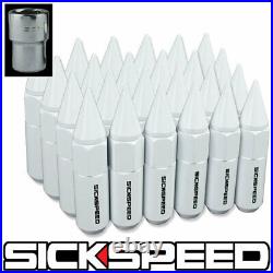 Sickspeed 24pc White Spiked Aluminum 60mm Locking Lug Nuts For Wheels 14x1.5 L19