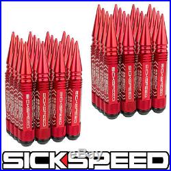 Sickspeed 32 Pc Red 5 1/2 Long Spiked Steel Extended Locking Lug Nuts 14x2