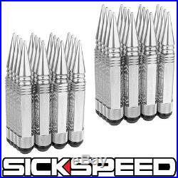 Sickspeed 32pc Polished 5 1/2 Long Spiked Steel Extended Locking Lug Nuts 14x2