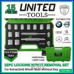 United Tools 15pc Locking Wheel Nut Removal Set Chrome Molybdenum Tool Kit